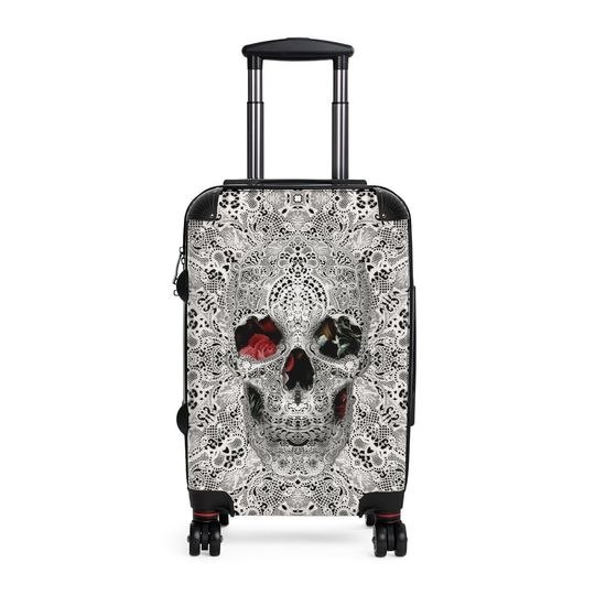 Gothic Skull Cabin Suitcase, Lace Skull Traveler Suitcase Gift, Flower Skull Suitcase Gift, Skull Art Luggage