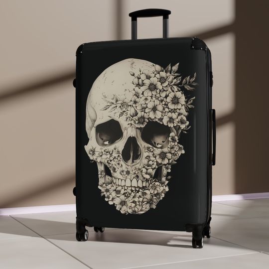 Stunning Suitcase Gothic Floral Skull Hard Side Luggage