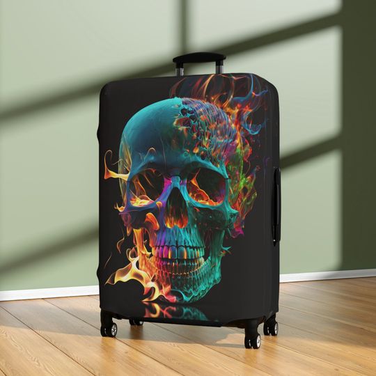 Colorful Flames Skull Suitcase Cover - Unique Travel Protection for Trendy Adventurers