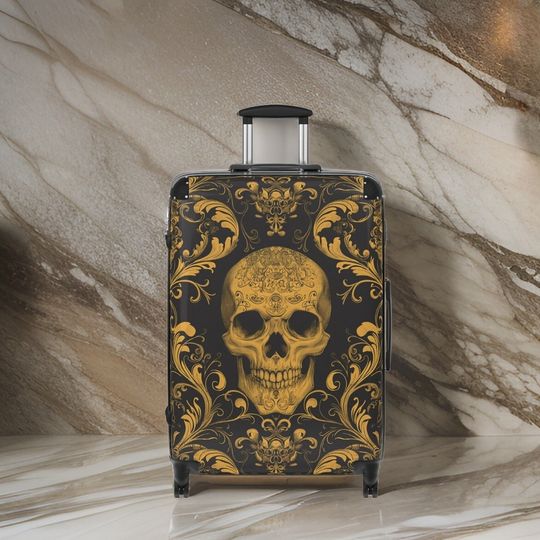 Golden Skull Suitcase - Gold Skull Luggage, Gold Men's Luggage, Suitcase, Men's Luggage, Skull Luggage, Skull Suitcase