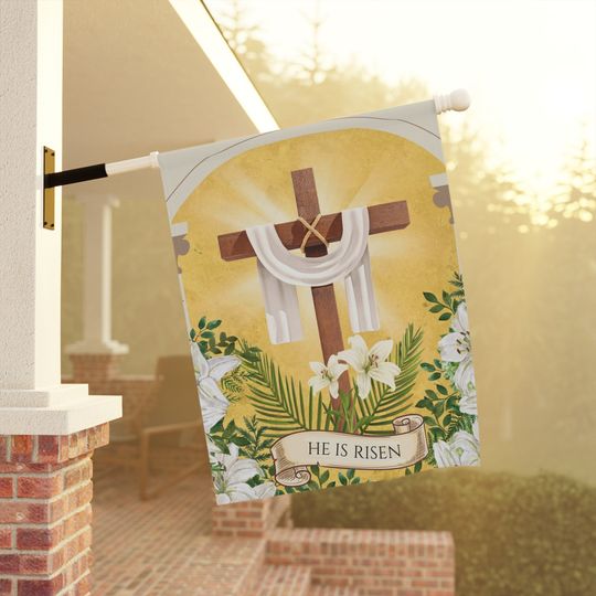 Easter Sunday Catholic House Flag Banner, Jesus is Risen, the resurrection of our Lord, Easter Sunday Mass Flag