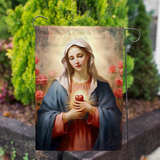Immaculate Heart of Mary Flag, Virgin Mary Garden Flag, Blessed Mother Flag, Mother of God Flag, Virgin Mary Flag, Christian Hail Mary Flag
