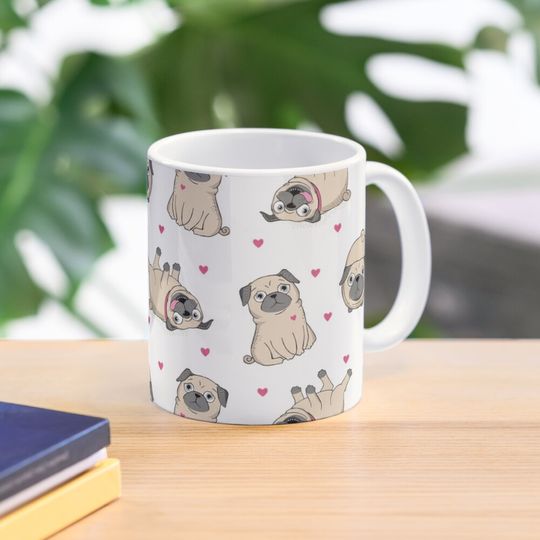 Cute Pug Dog with Love Hearts Coffee Mug