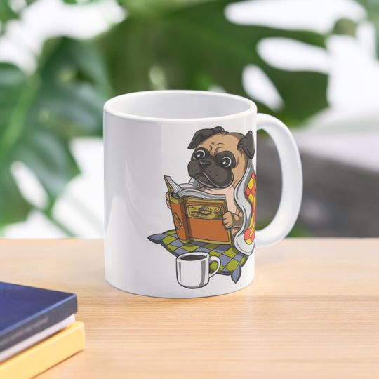 Pug Dog Reading A Book Coffee Mug