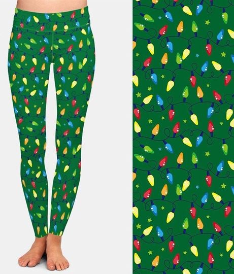 Christmas Lights Printed Ankle Length, Buttery Soft, Stretchy, Recycled Material, Leggings