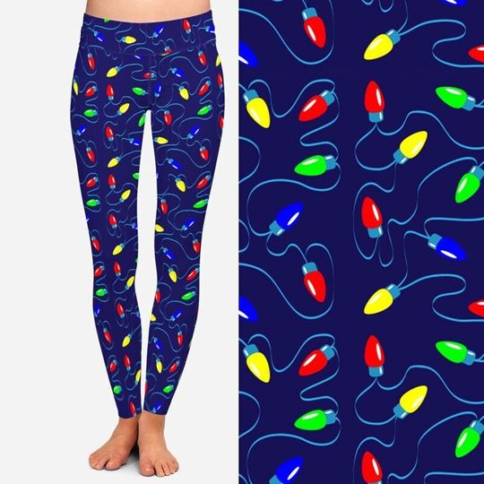 Holiday Lights Printed Buttery Soft Leggings, Recycled fabric, Super Stretchy