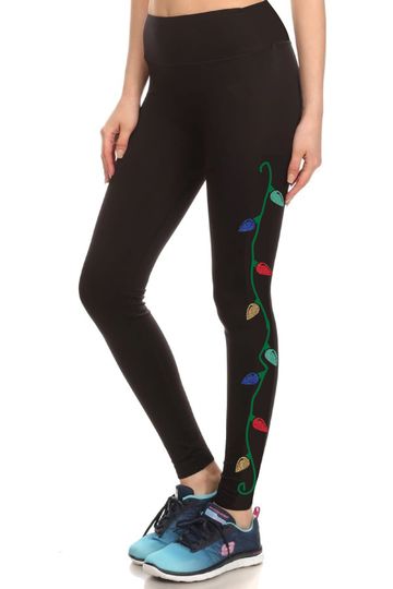 Christmas Leggings Xmas Lights Full Leg Length Pants Black Legging Womens Tights Retail Fit