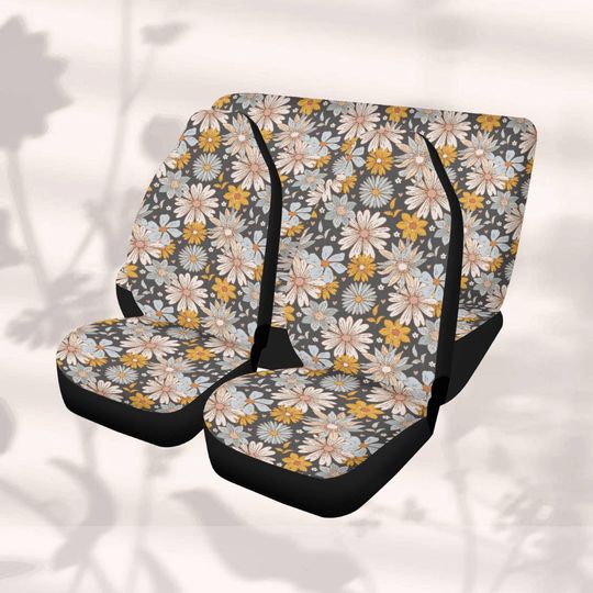 Floral Daisy Blue Car Seat Cover, Summer Flower Car Seat Covers