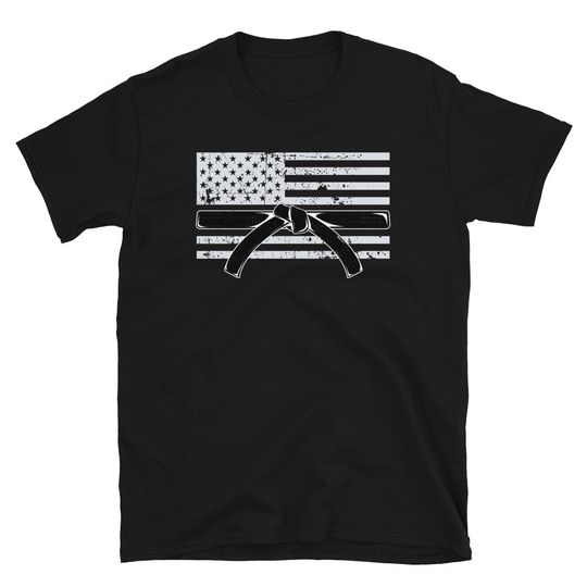 Karate or Taekwondo Rank Black Belt Shirt Gift | American Flag, Patriotic | Martial Arts Lover, Sensei, Instructor, Coach, Student