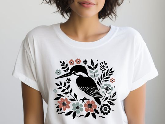 Kingfisher Shirt, Bird T-shirt, Floral Shirt, Flower Shirt, Birdwatcher T-shirt