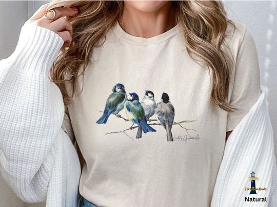 Blue Birds on Branch T-shirt, Art Birds, Blue Bird Lover Gift