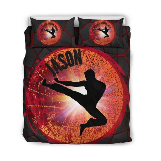 Personalized Boys Karate Bedding Duvet Set,  Customized Bed Cover For Karate Boys Bedroom