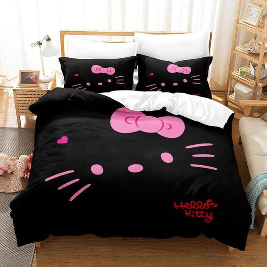 Black Hello Kitty Bedding Set Children Bedroom Decor