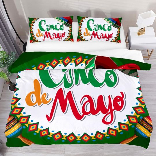 Cinco De Mayo with Mexican Hat and Maracas Breathable Bedding Sets Room Decor for Kids Teens Girls Boys Bedding Set