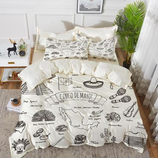 Bedding Sets Cinco de Mayo Calligraphy with Maya Pyramids Musical Instruments Cuisine