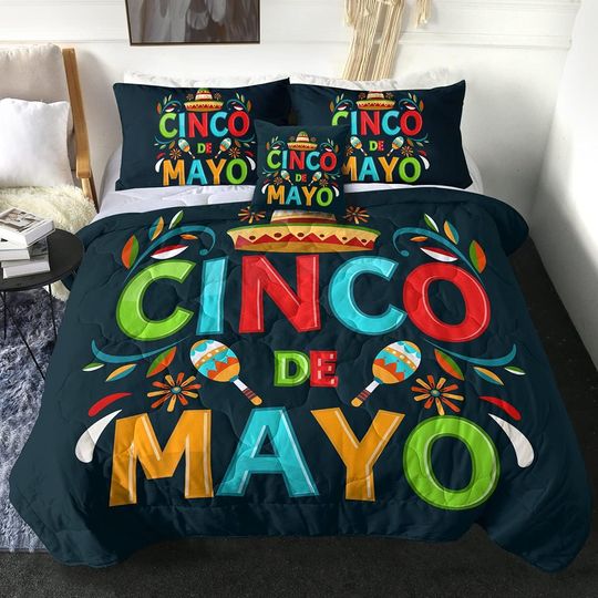 Sleepwish Mexican Full Size Comforter Cinco De Mayo Print Bedding, Matching Sham, Cartoon Bed Set for Men and Women