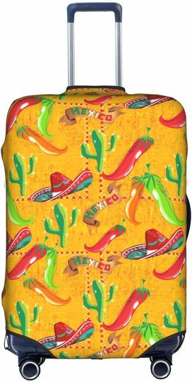 Cactus Hat And Chili Pepper Printed Luggage Cover