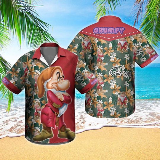 Grumpy Dwarfs With Flower Hawaii Shirt, Dwarfs Button Up Shirt