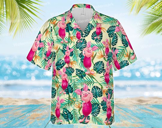 Piglet Hawaiian Shirt, Swim Trunk With Piglet Winnie The Pooh, Disney Trip Summer