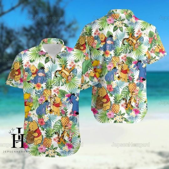 Winnie The Pooh Hawaiian Shirt, Pooh And Friends Button Shirt, Pooh