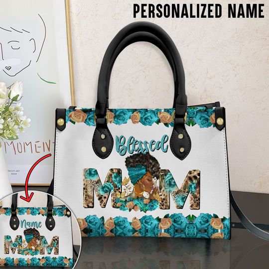 Personalized Mama Black Woman Leather Bag, Mother's Day Gift