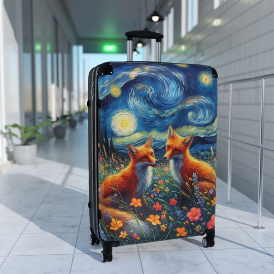 Foxes and Van Gogh Starry Night Suitcase
