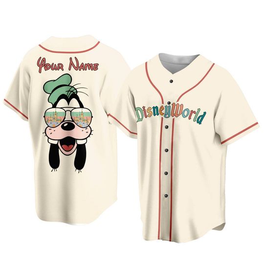 Personalized Disney Goofy Dog Face Sunglasses Magical World Baseball Jersey Shirt
