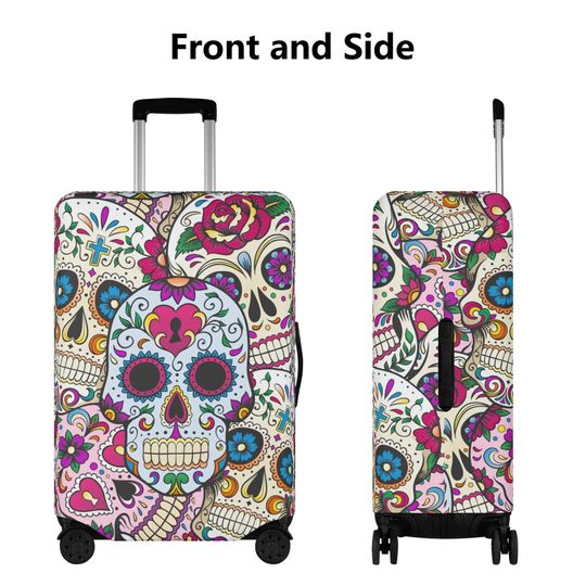 Floral skull luggage cover, travel luggage cover