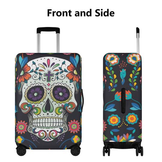 Floral skull luggage cover, travel luggage cover
