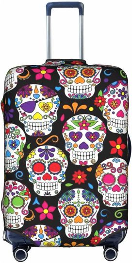 Floral sugar skull luggage cover, travel luggage cover