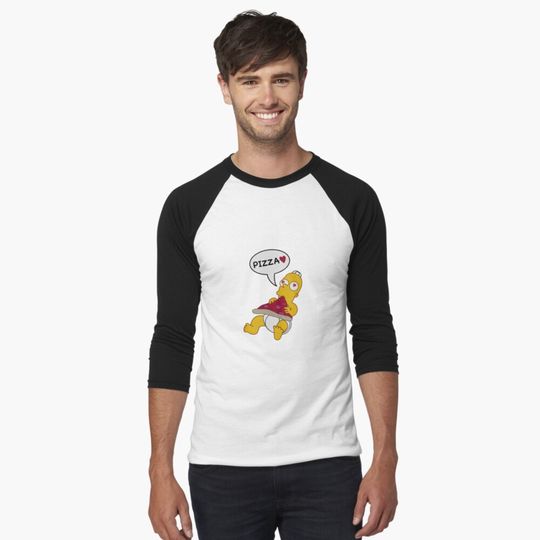 BART LOVES PIZZA Baseball ¾ Sleeve T-Shirt