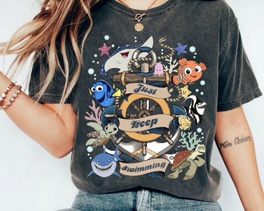 Vintage Disney Finding Nemo Characters Just Keep Swimming Shirt