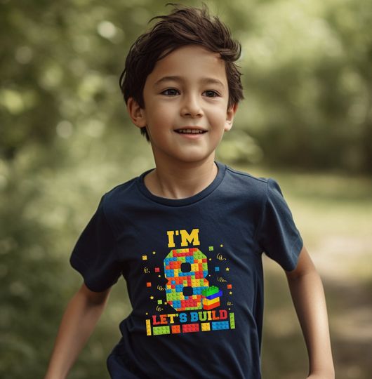 Kids 8th Birthday Lego Build Shirt, eighth Birthday Shirt, Birthday T-shirt, Kids Heavy Cotton Tee, Kids Birthday Outfit
