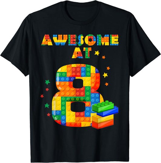 Birthday Shirt For Kids 8 Building Blocks Bricks Theme Party T-Shirt