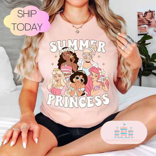 Summer Disney Princess Belle, Tiana, Elsa, Anna, Jasmine Shirt