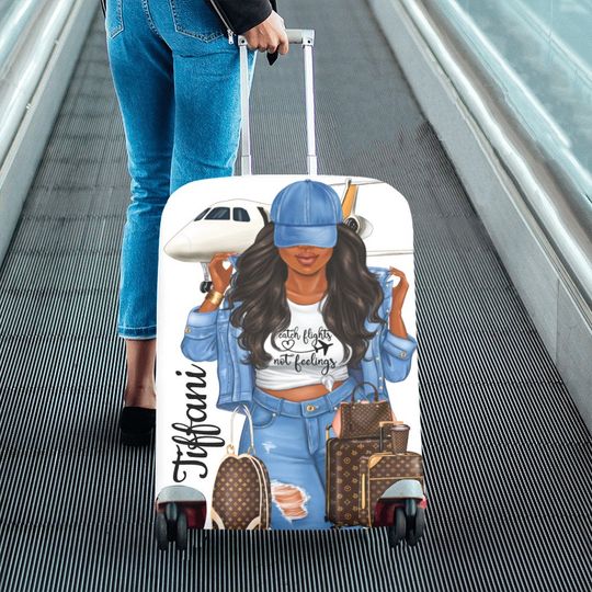 Diva's Catch Flights not Feelings Luggage Cover, Custom name uggage Cover