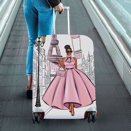 Paris African American Woman Ethnic Suitcase Luggage Cover