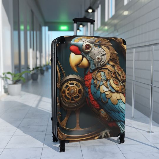 Steampunk Parrot - Unique Art Printed Suitcase