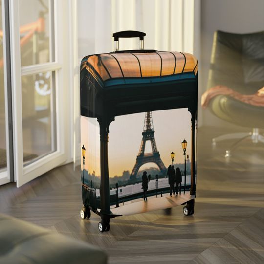 Paris Inspired Luggage Cover, Printed Eiffel Tower