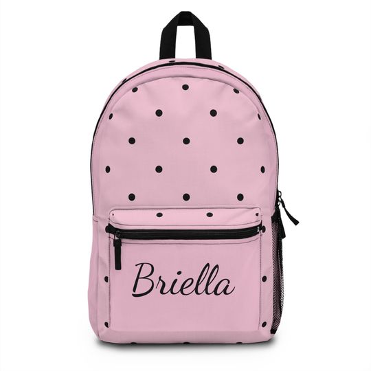 Personalized Pink and Black Polkadot Backpack | School Backpack | Hiking and Travel Backpack