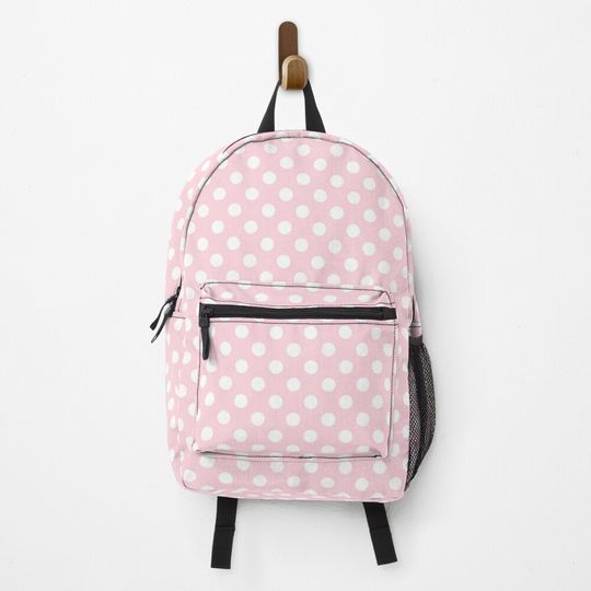 White Polka Dots on Soft Pink Background Backpack