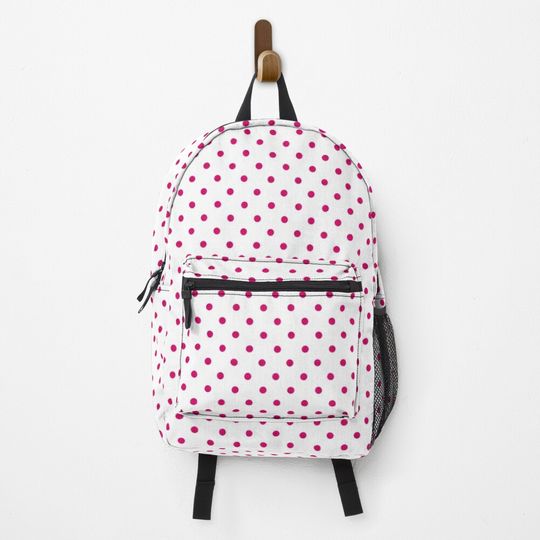 Small Dark Hot Pink on White Polka Dot Pattern Backpack