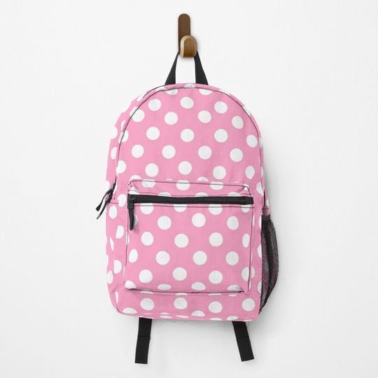 White on Pink Polka Dots Backpack