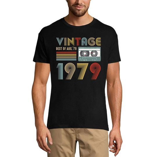 Men's Graphic T-Shirt Vintage Best Of August 1979 - Retro 45th Birthday Gift 1979 Short Sleeve Vintage Tee 45 Years Novelty