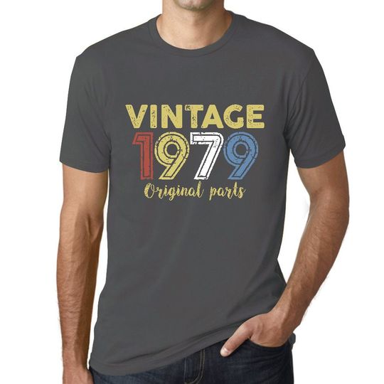 Men's Graphic T-Shirt Original Parts 1979 45th Birthday Gift 1979 Short Sleeve Vintage Tee 45 Years Novelty