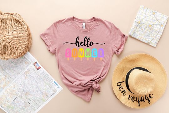 Hello Summer Shirt - Popsicle Written Summer Welcome Holiday T-Shirt