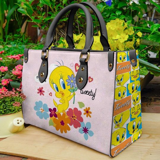 Tweety Bird Leather Handbag, Tweety Bird Women Bag, Custom Purse Wallet, Travel Bag, Lunch Bag