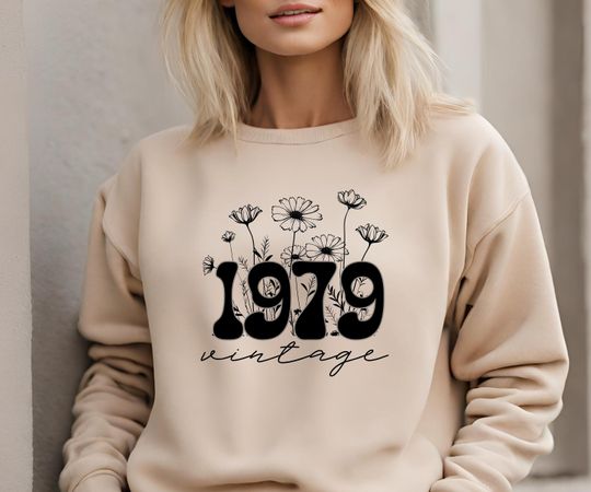 45th Birthday Sweatshirt, Wildflower 1979 Sweatshirt, Vintage 1979 Sweatshirt
