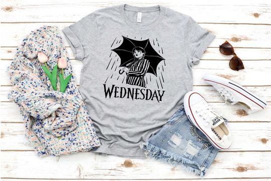 Wednesday Addams Shirt, Wednesday Umbrella T-shirt, Black Umbrella Wednesday T-shirt, Wednesday Addams Shirt, Wednesday Serises T-shirt
