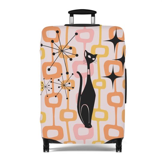 Atomic Cat, Mid Century Modern Geometric Pink, Orange Groovy Luggage Cover Potector